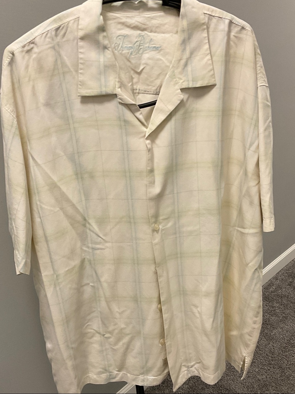 Tommy Bahama Cream Short-Sleeve Windowpane Button-Down Shirt
